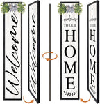 Double-sided Welcome to Our Home Wooden Sign Stand with Magnetic-adhesive Wreath for Front Door, 47" Vertical Farmhouse Welcome Porch Sign, 2in1 Large Tall Porch Leaner Decor for Outdoor Patio Garden
