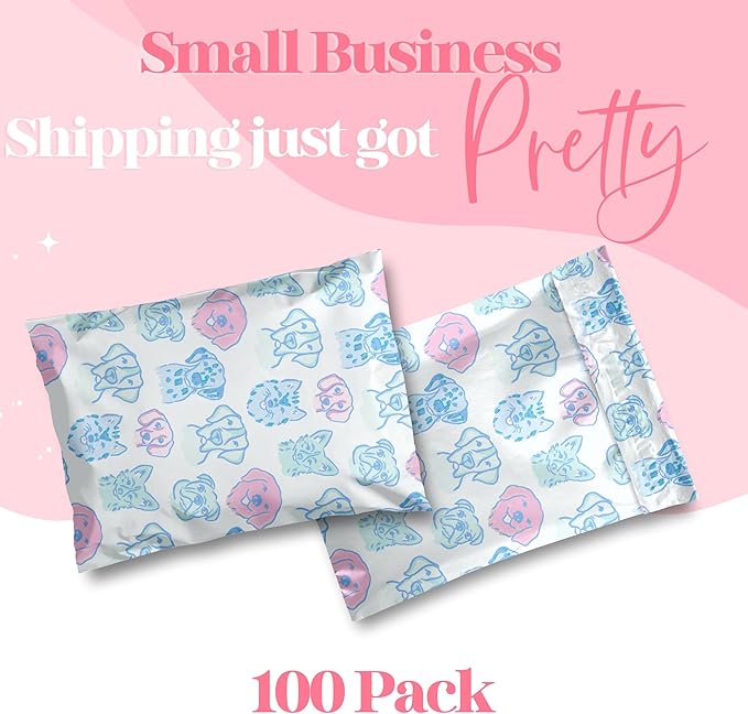 Pretty Package Store 10x13 Designer Poly Mailer 100 Pack Heavy Duty Waterproof Self Seal Shipping Bags for Small Business Large Mailing Envelopes Bulk Tear Resistant Packaging Pretty Pups Puppy Dogs