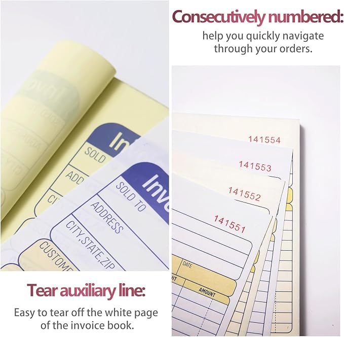 XKDOUS 2 Pack Invoice Book, 2-Part Carbonless, 5-9/16" x 8-7/16" Invoice Receipt Book for Small Business, 50 Sets per Book