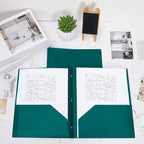 Lincia 100 Pcs Plastic Folders with Pockets and Prong Folders with Prongs 2 Pockets for Office, School for Students, Teachers, Office Workers(Dark Green)