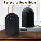 LIN CHUAN Heavy Duty Book Ends for Shelves, Decorative Bookends for Heavy Books Set of 2, 6.6 LBS Modern Book Stopper for Home Decor, Bookshelf, Aesthetic Bookend with Layered Arch Design, Black
