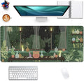 Black Cat Mouse Pad Green Plants Desk Mat Pad Anime Large Gaming Cartoon Cute Mouse Pad,Stitched Edges Non-Slip Waterproof Rubber Base Mous Mat for Office Home Work Gaming(27.5X11.8 in)
