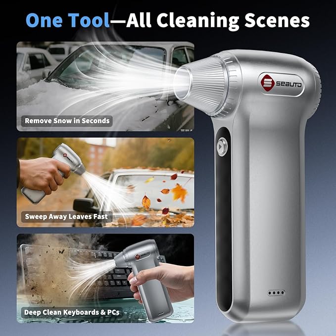 Electric Air Duster 200000RPM Brushless Motor, Cordless Compressed Air Blower with 4 Nozzles & 2 Brushes, 85m/s Powerful Rechargeable Cleaner for PC, Car, Keyboard & Electronics (Silver)