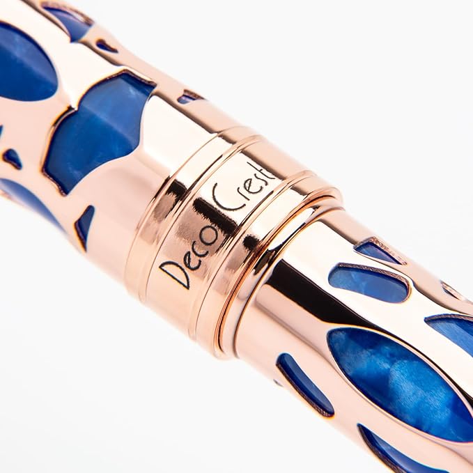 Conklin Endura Deco Crest Fountain Pen in Blue, Medium Nib, Premium Writing Instrument