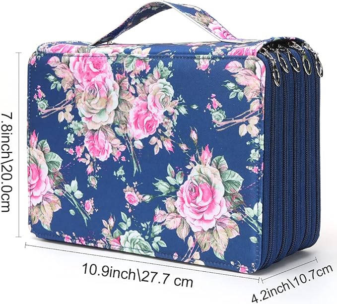 Vomgomfom Colored Pencil Case - 252 Slot Pencil Holder with Zipper Closure, Twill Fabric Large Capacity Pencil Case for Watercolor Pens or Markers, Artist Organizer (Blue Rose)