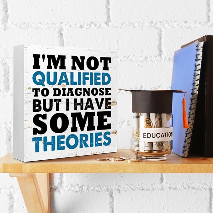 WUZYOU I'm Not Qualified To Diagnose Wood Block Sign Desk Decor, Inspirational Office Wood Box Sign, Motivational Desk Accessories for Women Office Shelf 5x5x1 INCH