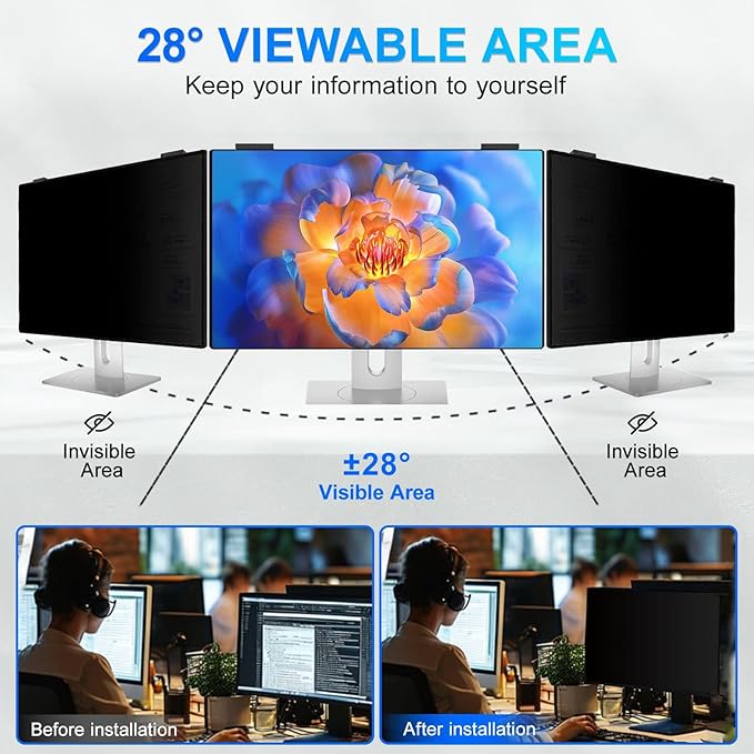 GUDTEKE 2Pack Magnetic 27 Inch Privacy Screen for Computer Monitor 16:9 Aspect Ratio, Hanging Removable Anti-Blue/Glare Protector Film, Anti Spy Desktop Security Private Filter 27in