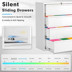 Pataku 4 Drawer File Cabinet with Lock, Metal Lateral File Cabinets for Home Office, Locking Filling Cabinets for Hanging Files Letter/Legal/F4/A4 Size(4Drawer/White)