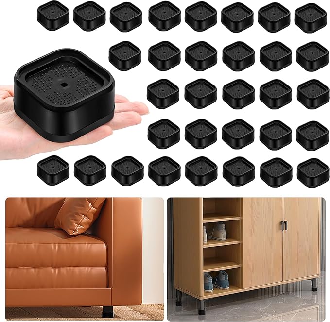 shouwuhho 32 Pack Furniture Risers Adjustable Bed Risers Heavy Duty Lifts Height 1", Square Stackable Bed Risers 1, 2 or 3 Inch for Desk Leg Table Couch Sofa Chair Bed Frame Legs Dorm, Black