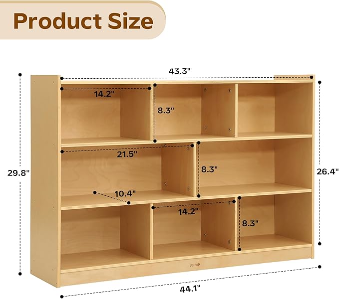 Bateso Toy Storage Organizer for Kids Room, Wooden Kids Bookshelf for Classroom, Cube Storage Organizer for Playroom, 8-Section Montessori Bookshelf & Toy Shelf for Nursery