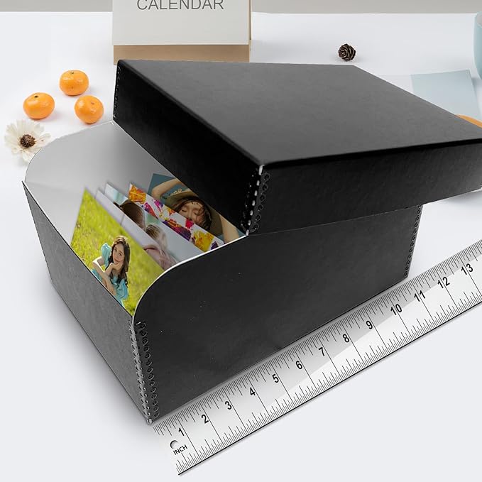 Lineco 4x6 Photo Storage Box, with 12 Acid-Free Envelopes, Holds Up to 1000 3.5" x 5", or 4" x 6" Pictures, Metal Edge Archival Organizer for Cards Stickers Stamps Seeds, 5.5x7.5x11. Black, 2 Pack