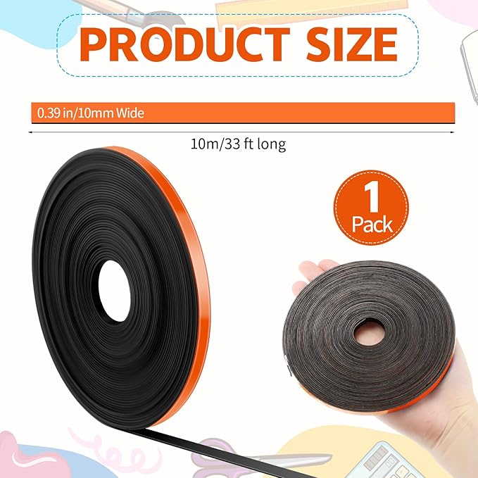 AmazingSpark Magnetic Tape Roll Thin Strips, 0.39 Inch x 33 Feet Magnetic Board Dividers Whiteboard Graphic Decorative Tape Marking Line for Classroom Office Art Accessories(Orange)