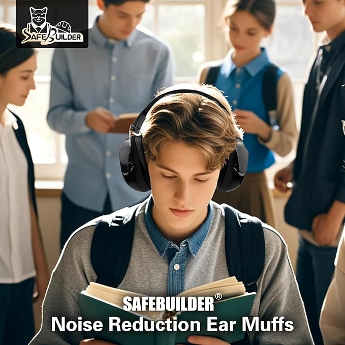 SAFEBUILDER Ear Muffs Noise Reduction SNR 33dB Adjustable Lightweight Safety Earmuffs Sound Proof Noise Cancelling ANSI