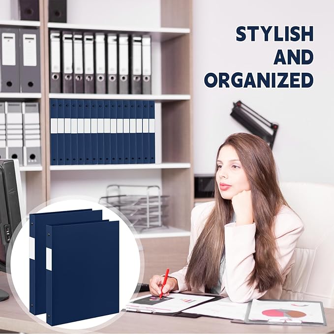 Henoyso 16 Pcs 3 Ring Binder 0.5 Inch Round Fits Letter Size 8.5'' x 11'' Paper Plastic Flexible Binder Bulk Holds 140 Sheets with 1 Pockets Versatile Organizer for Home Office School (Navy Blue)