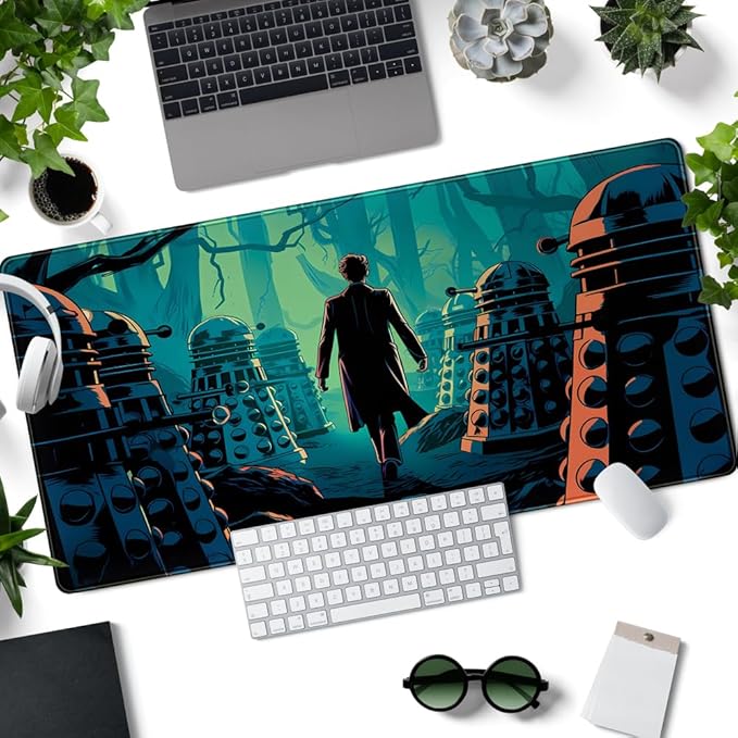 Mechanical Cattle Adventure Anime Desk Pad Mat Game Playmat Black Mousepad Gaming Green Desk Mat, Desk Pad for Keyboard and Mouse Keyboard Dad Stitched Edges Non-Slip Rubber Deskpad, 31.5" X 15.8"
