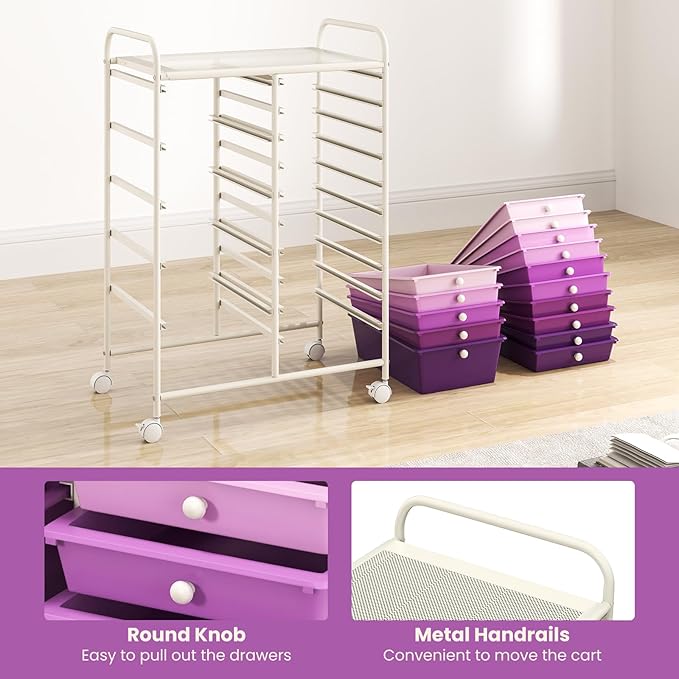 LDAILY 15 Drawer Rolling Storage Cart, Rolling Cart with Drawers for Classroom, Art Supply Craft Organizer on Wheel with Metal Frame & Handles for Home Office School