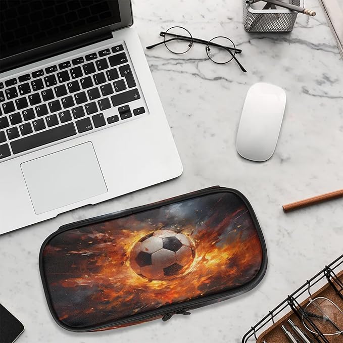 Pardick Football Fire Pencil Case，Big Capacity Pencil Pouch Coin Pouch Stationery Organizer For Teen School