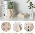 Natural Marble Square Book Ends, Heavy Duty Bookends for Shelves, Non-Skid Stone Book Holders, Unique Modern Aesthetic Office Bookshelf Decor for Books/CDs(Travertino Turkey)