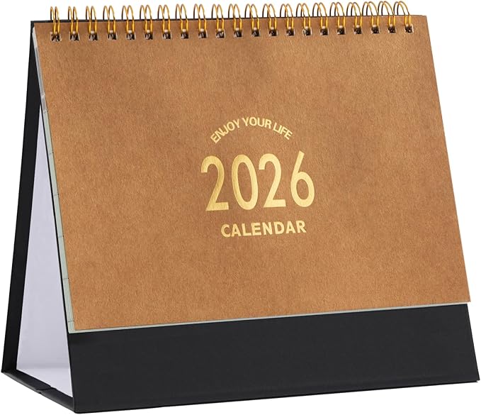 Small Desk Calendar 2026, Standing Flip Desktop Calendar from Now to Dec 2026 - Metal Ring Twin-Wire Binding Monthly Desktop Calendar for Home Office School (kraft paper color)
