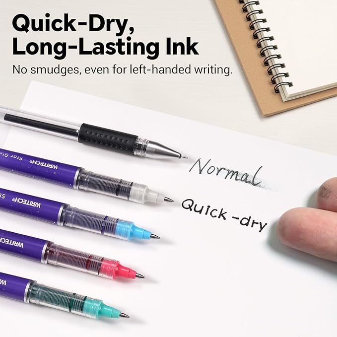 WRITECH Liquid Ink Rollerball Pens: 8ct Assorted Colors Fine Point Tip 0.7mm Roller Ball Rolling Pen for Smooth Writing Coloring Drawing Journaling No Bleed & Smear &Smudge Multi Colored