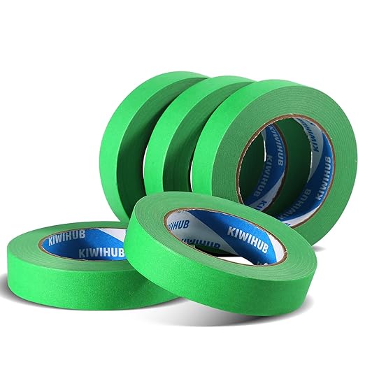 KIWIHUB Green Painters Tape,1 inch x 60 Yards x 5 Rolls - Medium Adhesive Green Masking Tape for Painting,Labeling,DIY Crafting,Decoration and School Projects (300 Yards Total)