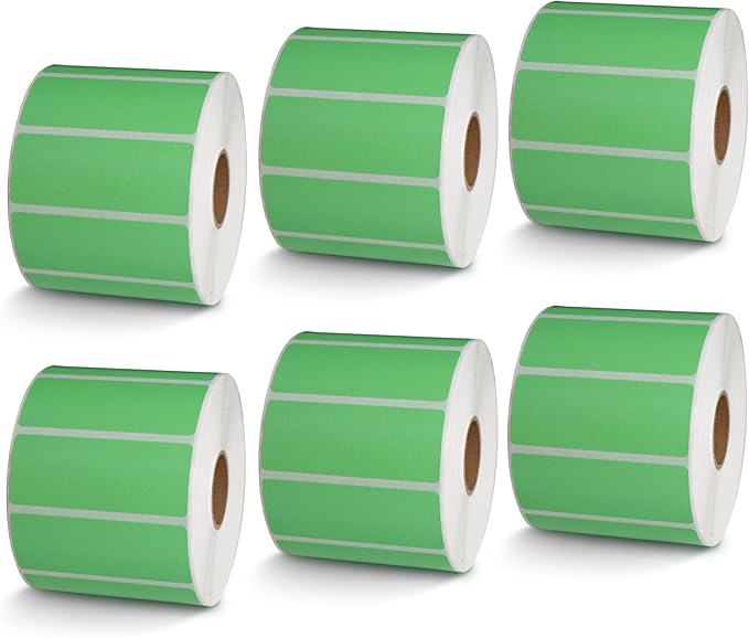 BETCKEY - 2.5" x 1" Multipurpose & Barcode Labels Compatible with Zebra & Rollo Label Printer,Premium Adhesive & Perforated[Green, 6 Rolls, 8280 Labels]