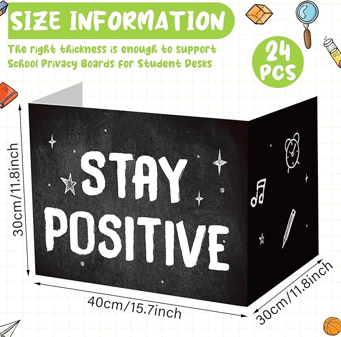Honoson 24 Pcs Bulk Inspirational Privacy Folders for Students Cardboard Test Privacy Boards Motivational Words Desk Dividers Shield for Classroom School Study Supplies, 6 Styles(Monochromatic)