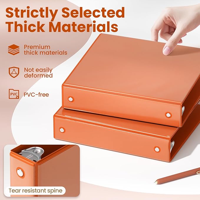 SUNEE 3 Ring Binder 1.5 Inch 1 Pack, Clear View Binder Three Ring PVC-Free (Fit 8.5x11 Inches) for School or Office Supplies, Orange