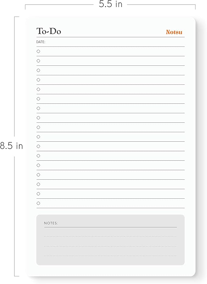Notsu To Do List Notepad 2pk | Premium Thick Paper 120g | Daily Desk To Do List Pad | 50 Sheets, 5.5” x 8.5”