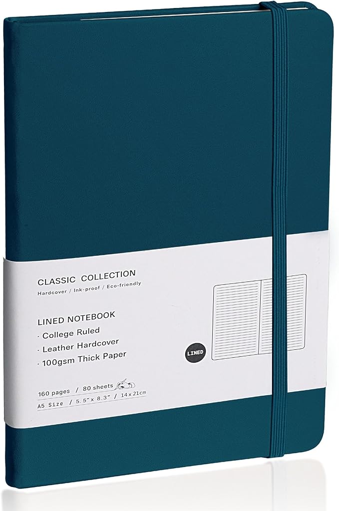 EMOMAS Lined Journal Notebook – Hardcover Notebook for Men & Women – Journals for Writing, Work, School, Home & Daily Notes, 160 Pages – Medium A5, 5.7"x8", 100 gsm Thick Paper (Turquoise)