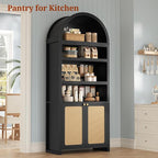 81" Tall Arched Cabinets,Bookcase with storage,Mid-Century Modern 6-Tier Bookshelf with Door,2 Book Risers and Adjustable Shelves offering more storage space for Living Room,Home Office,Black+Oak