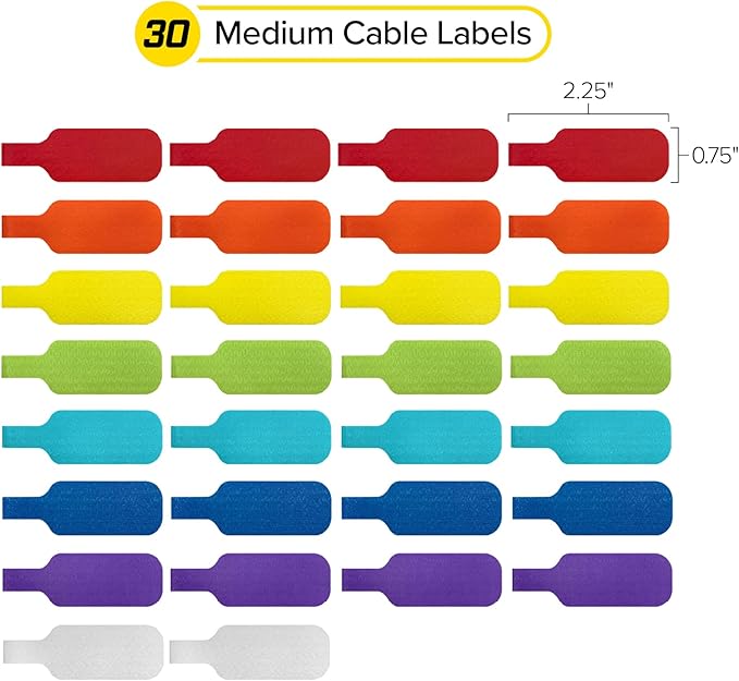 Wrap-It Storage - Cable Labels, Medium, Multi-Color (30-Pack) Write On Cord Tags for Wire Management and Identification