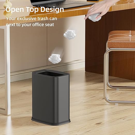 KHMMGK 2.6 Gal Black Bathroom Trash Can,Metal Waste Baskets with Removable Inner Bucket,Small Office Garbage Can