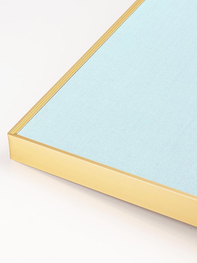Lightomorrow Bulletin Board 30 x 20 inches, Light Blue Pin Board, Golden Aluminum Framed Fabric Cork Board with 10 Push Pins