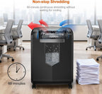 Bonsaii Heavy Duty 18-Sheet Cross-Cut Paper Shredder 60-Minute Runtime 6-Gallon Basket with Casters for Office Use Shreds Credit Cards and Staples