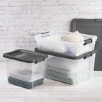 Sterilite 6-Pack Modular Stacker Box, Durable Clear Plastic Storage Bins with Latching Lids, 16 Quart - Stackable Organizing Container Boxes for Closet, Bathroom, and Office
