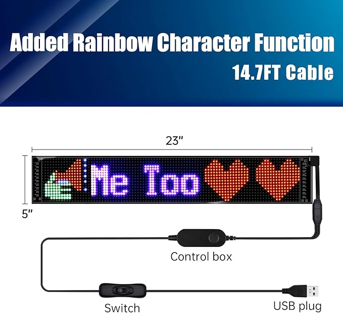 Programmable LED Signs,Flexible Scrolling LED Display,Bluetooth APP Control,Edit Text, Graffiti,Animations,for Car,Bar,Store (23"x 5")