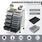 GOFLAME 15-Drawer Rolling Storage Cart, Craft Storage Cart with Removable Drawers & Lockable Wheels, Art Cart Supply Storage Organizer for Home Office Classroom, Gray Gradient