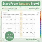 SUNEE 2026 Weekly and Monthly Planner - from January 2026 - December 2026, Daily Agenda Planner with Monthly Tab, Flexible Cover, Note Pages, Pockets, Bookmark, Spiral Binding, Green Wildflowers, 8.5"x11"