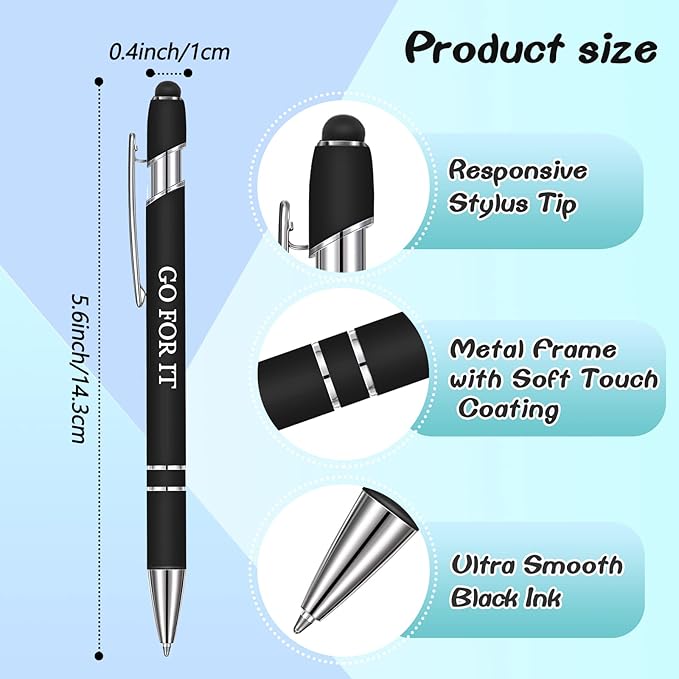 Zonon 12 Pcs Inspirational Pens Bulk Funny Ballpoint Pen with Stylus Tip Motivational Gifts for Valentine's Day Teacher Coworkers Nurse School Office Supplies(Black,Motivational Style)