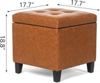 Homebeez Tufted Faux Leather Storage Ottoman Square Cube Foot Rest Stool with Flip Top, Orange