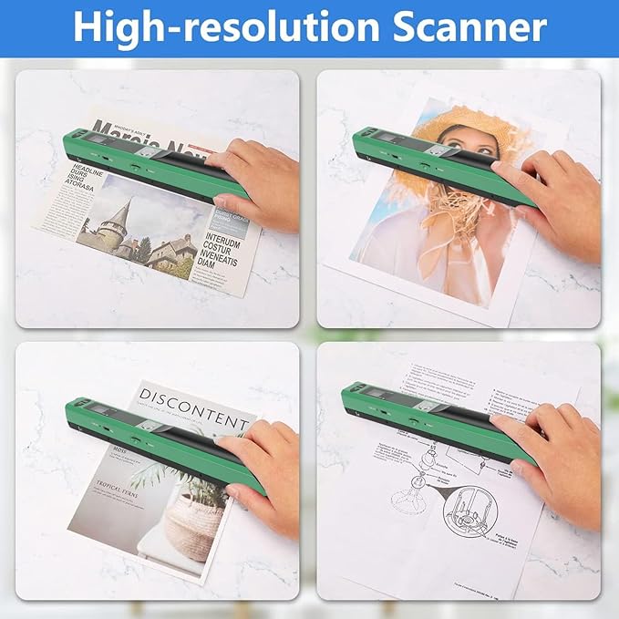 Zunate Portable A4 Handheld Scanner, 900 DPI USB Document, Photo Scanner with Offline Mode, Handheld Image Scanne for Home and Office (Green)