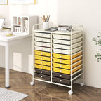 Happygrill 20-Drawer Organizer Cart Tools, Mobile Utility Storage Cart with Removable Drawers & Lockable Wheels, Rolling Storage Cart with wheels for Home Office School (Yellow, Beige & Grey)