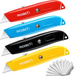 REXBETI 4-Pack Utility Knife, Heavy Duty Aluminum Shell Retractable Box Cutter for Cartons, Cardboard and Boxes, Extra 10 Blades Included