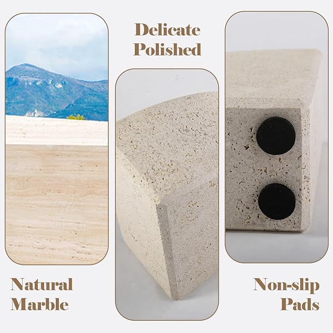 Karibiber Marble Bookend for Shelves, Non-Skid Bookends for Heavy Books, Heavy Duty Book Stopper for CDs, Luxury Book Shelf Holder, Quarter Circle Design Book Ends Decorative, Moleanos Beige, Set of 2