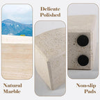 Karibiber Marble Bookend for Shelves, Non-Skid Bookends for Heavy Books, Heavy Duty Book Stopper for CDs, Luxury Book Shelf Holder, Quarter Circle Design Book Ends Decorative, Moleanos Beige, Set of 2
