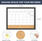 Dry Erase Calendar for Wall, 17x13 Inches Calendar Whiteboard for Wall, Small Magnetic White Board Corkboard with Wood Framed, Hanging Dry Erase Board for Kitchen Home Office School Planner
