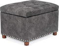 Decent Home 24" Storage Ottoman, Fabric Ottoman Foot Rest Stool with Hinged Lid, Tufted Rectangle Upholstered Footstool, Load Up to 350 lb, for Living Room, Bedroom, Dorm, Grey