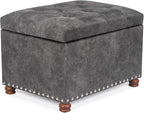 Decent Home 24" Storage Ottoman, Fabric Ottoman Foot Rest Stool with Hinged Lid, Tufted Rectangle Upholstered Footstool, Load Up to 350 lb, for Living Room, Bedroom, Dorm, Grey