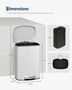 Garvee 13 gal (50 L) and 2.6 gal (10 L) Metal Trash Can Combo Set, Rustproof Garbage Can with Lid, Step-on Trash Bin with Inner Bucket, Rear Handle, White